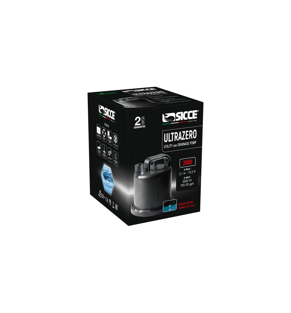 SICCE Ultra Zero – Pompe submersible d’aspiration basse 3000 l/h